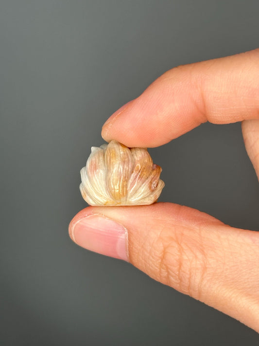 Mini Kitsune Fox Carving in Alashan Agate | Mystical Guardian Symbol in Swirled Earth Tones | Pocket Crystal for Protection & Display