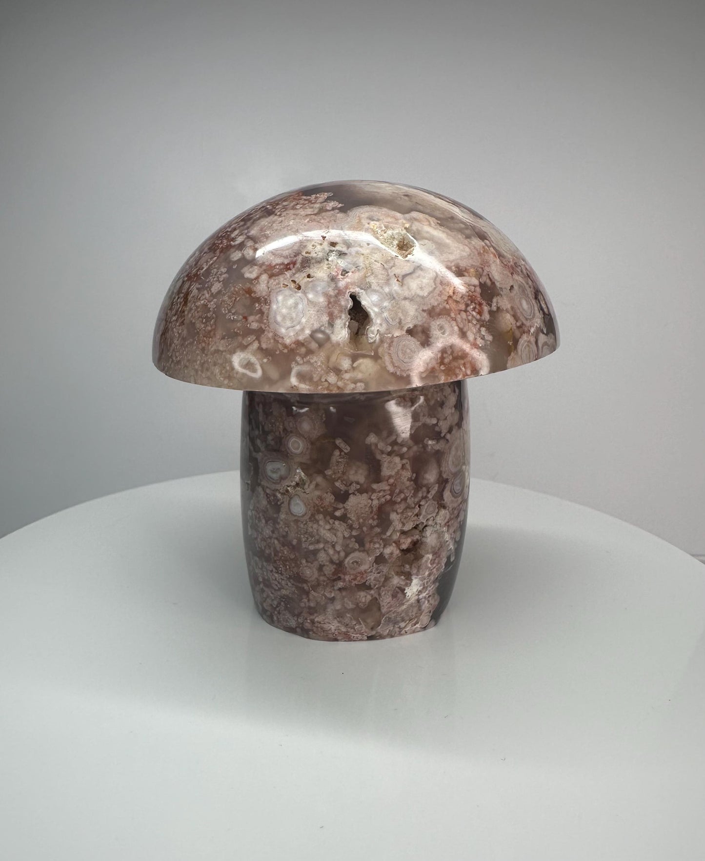 Large Flower Agate Mushroom | Carved Crystal Toadstool | Natural Gemstone Decor | Unique Crystal Sculpture for Display and Collection