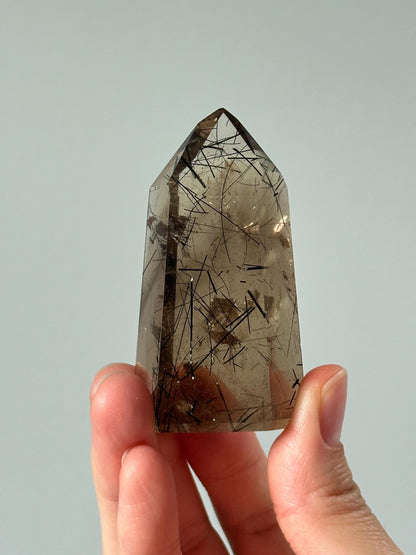 Smoky Citrine with Black Rutile Tower | Grounding & Manifestation Crystal for Protection and Abundance | Natural Polished Specimen