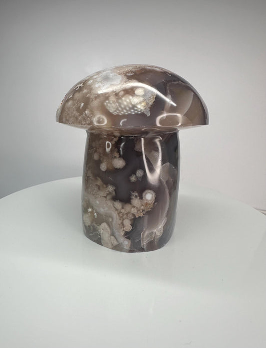 Large Flower Agate Mushroom | Carved Crystal Toadstool | Natural Gemstone Decor | Unique Crystal Sculpture for Display and Collection