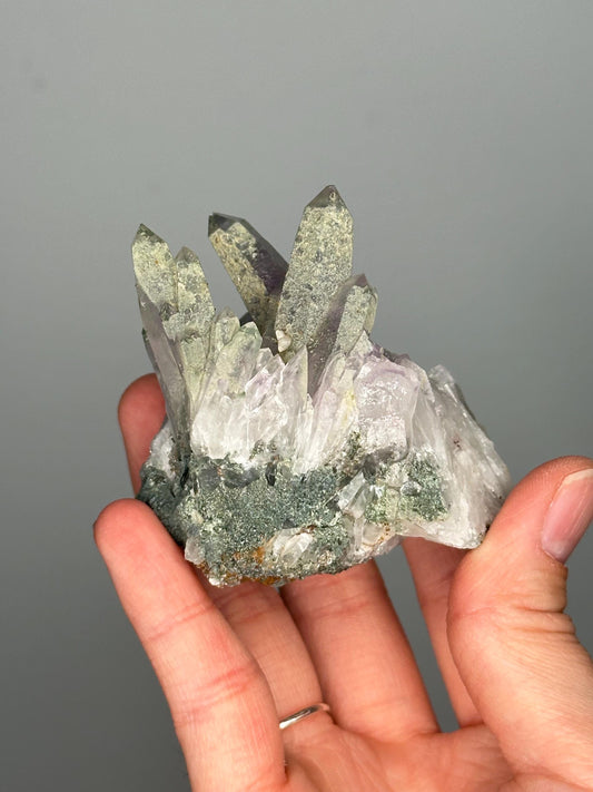 Phantom Amethyst with Chlorite | Bulgaria Crystal Cluster for Intuition, Clarity | Rare Collector Display Specimen