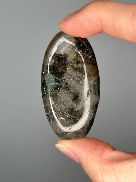 Himalayan Quartz Palmstone with Chlorite & Golden Rutile