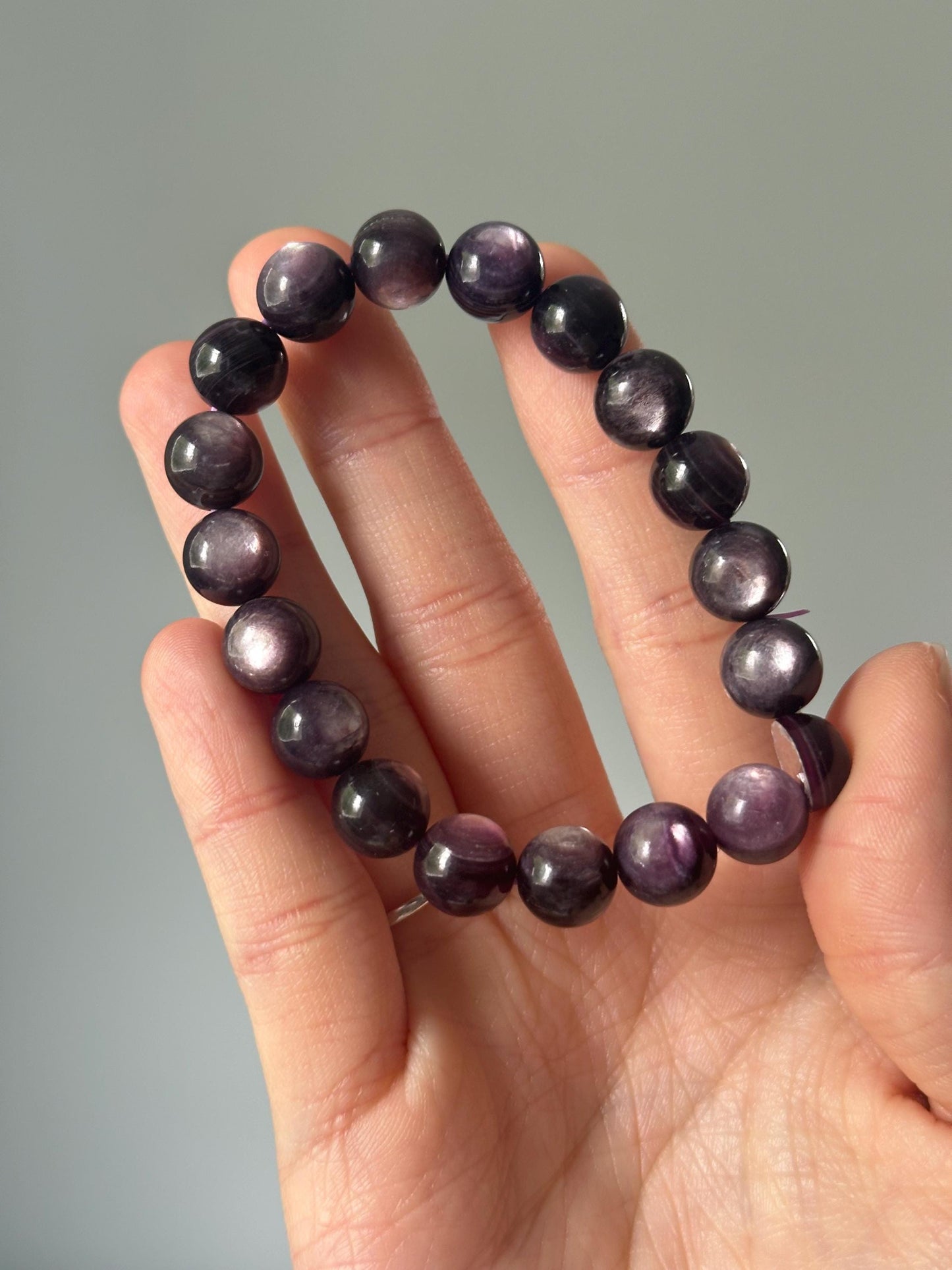 Stabilized Gem Lepidolite Bracelet –Natural Purple Gemstone Jewelry, Polished Crystal Beads, Stress Relief & Calming Stone, Gift