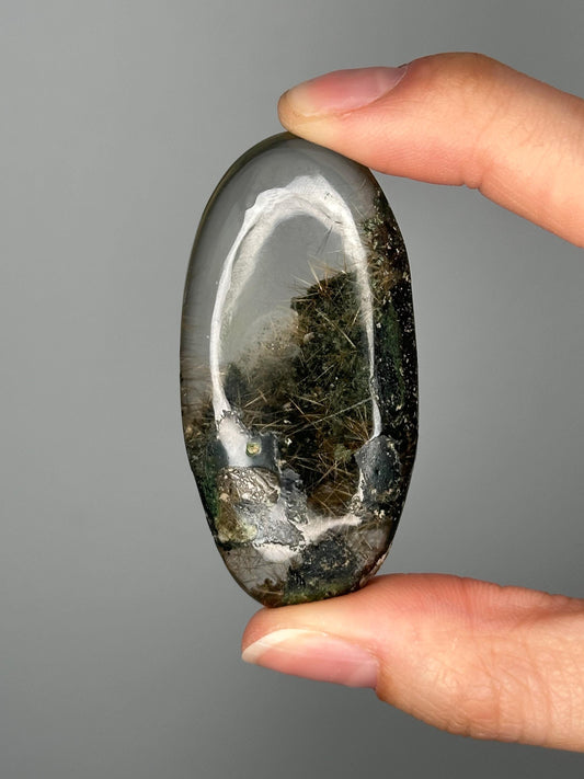 Himalayan Quartz Palmstone with Chlorite & Golden Rutile
