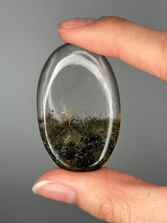 Himalayan Quartz Palmstone with Chlorite & Golden Rutile