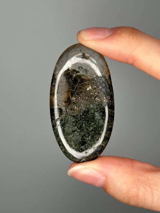 Himalayan Quartz Palmstone with Chlorite & Golden Rutile