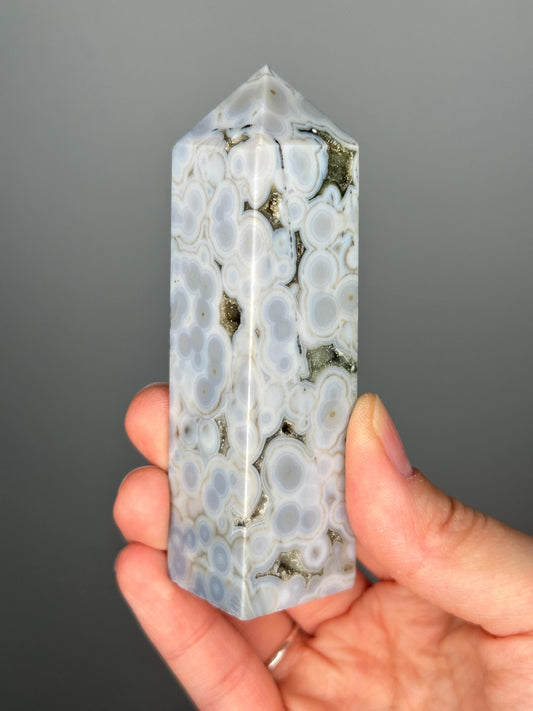 Ocean Jasper Tower | Polished Point with Orbicular Patterns for Joy, Positivity, and Stress Relief | Natural Crystal for Gift or Display