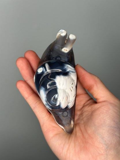 Orca Agate Snail Carving | Black & White Crystal Animal for Emotional Balance and Strength | Hand-Carved Gemstone for Gift or Decor