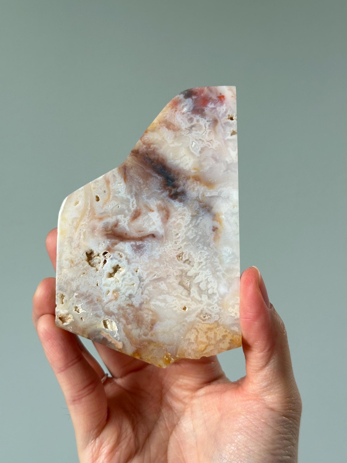 Pink Plume Agate Slab from Indonesia | Delicate Feathery Patterns for Calm | Polished Display Stone or Collector Gift