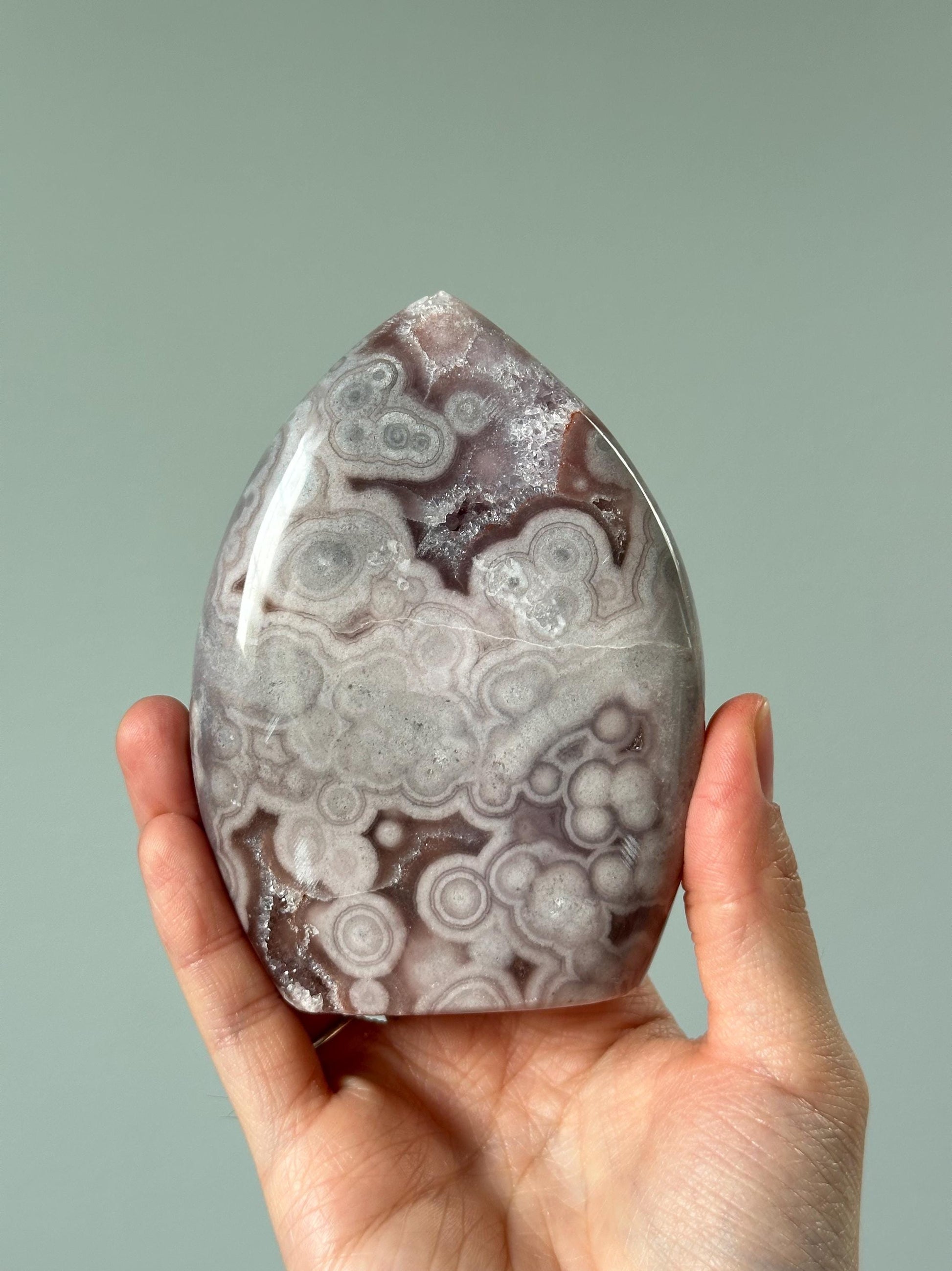 Pink Amethyst Flame with Orb Formations | Calming Crystal for peace | Polished Display Stone or Gift Decor