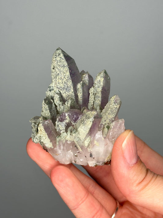 Phantom Amethyst with Chlorite | Bulgaria Crystal Cluster for Intuition, Clarity | Rare Collector Display Specimen