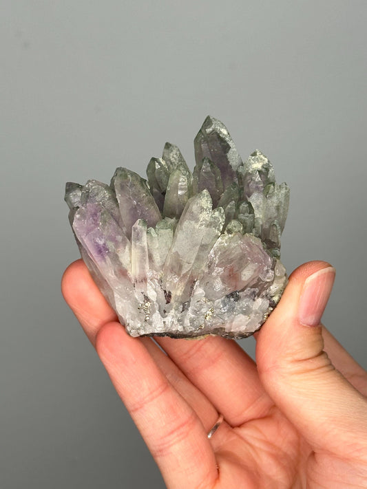 Phantom Amethyst with Chlorite | Bulgaria Crystal Cluster for Intuition, Clarity | Rare Collector Display Specimen