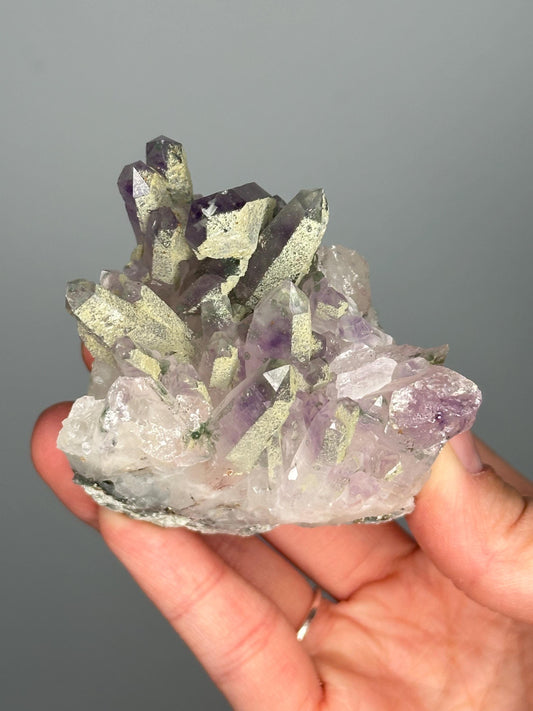 Phantom Amethyst with Chlorite | Bulgaria Crystal Cluster for Intuition, Clarity | Rare Collector Display Specimen