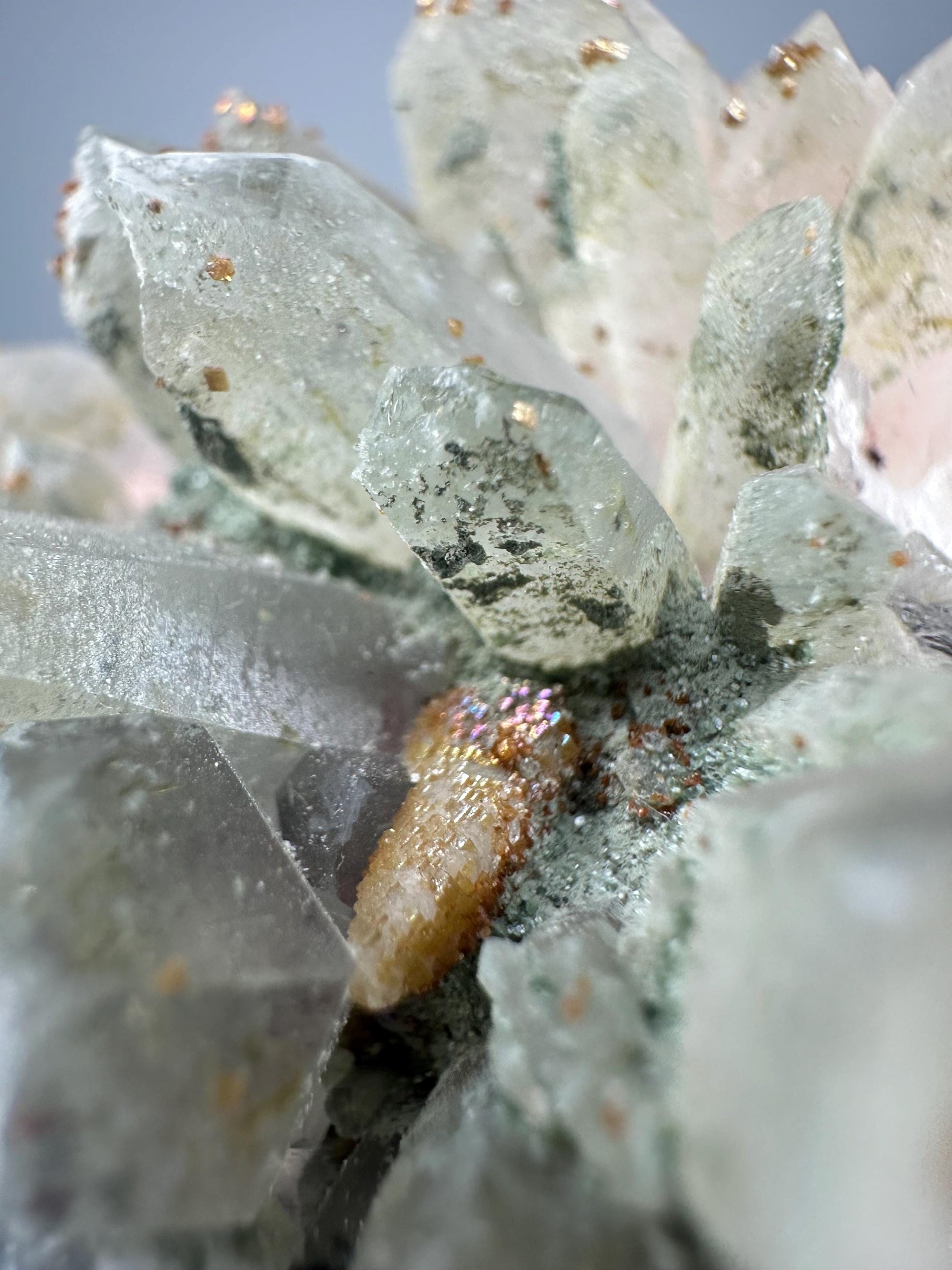 Quartz Cluster with Chlorite and Iridescent Dogtooth Points | Bulgaria Crystal for Clarity & Energy | Collector Mineral Specimen