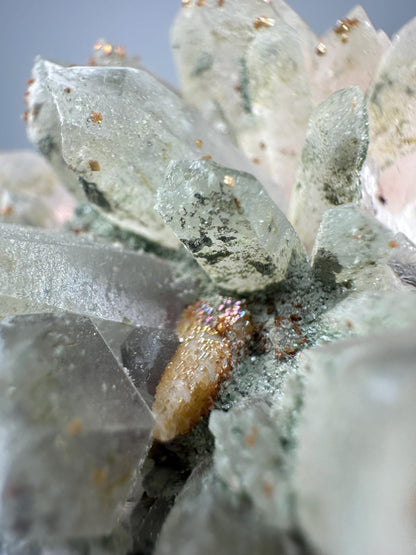 Quartz Cluster with Chlorite and Iridescent Dogtooth Points | Bulgaria Crystal for Clarity & Energy | Collector Mineral Specimen