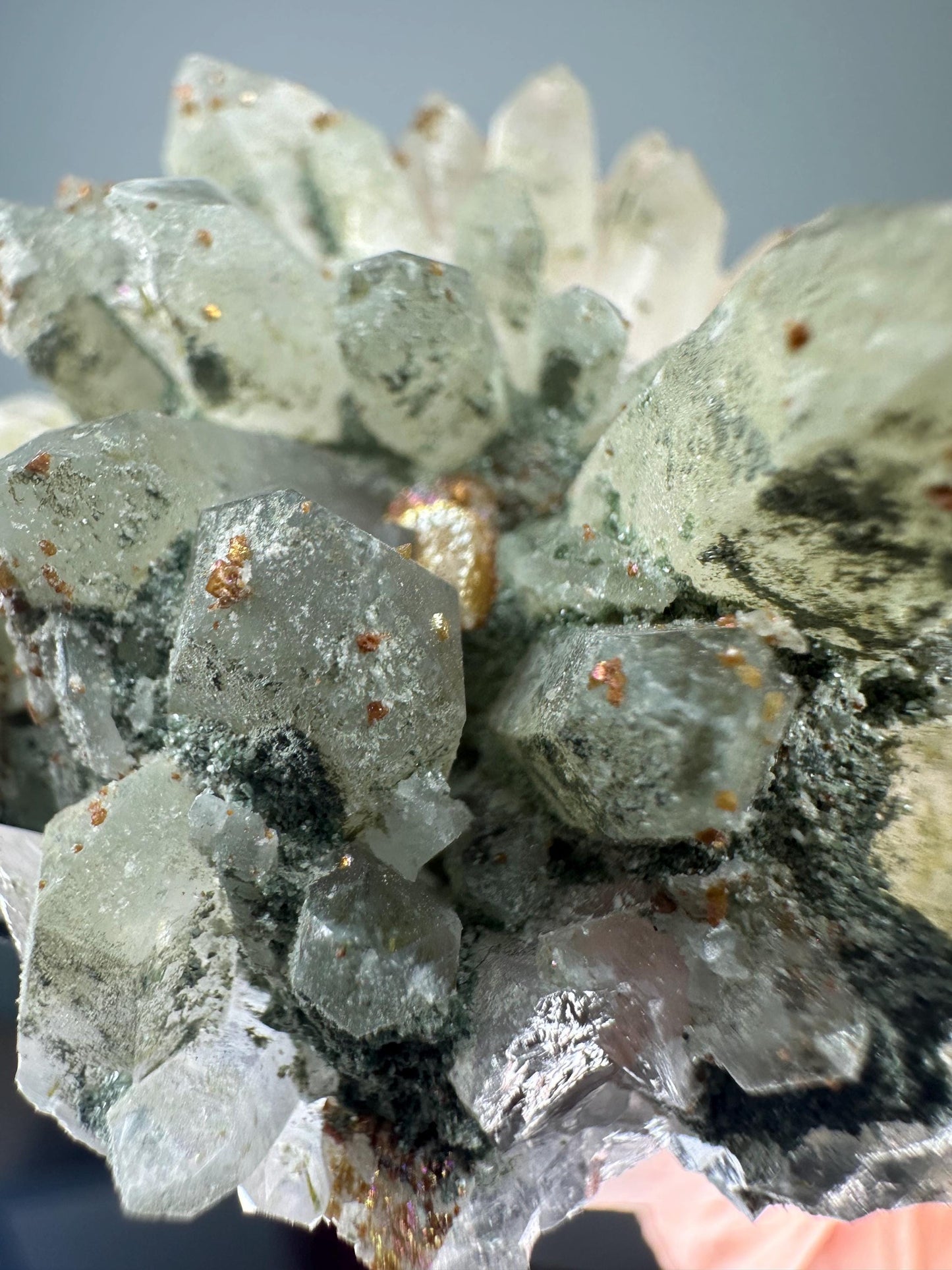 Quartz Cluster with Chlorite and Iridescent Dogtooth Points | Bulgaria Crystal for Clarity & Energy | Collector Mineral Specimen