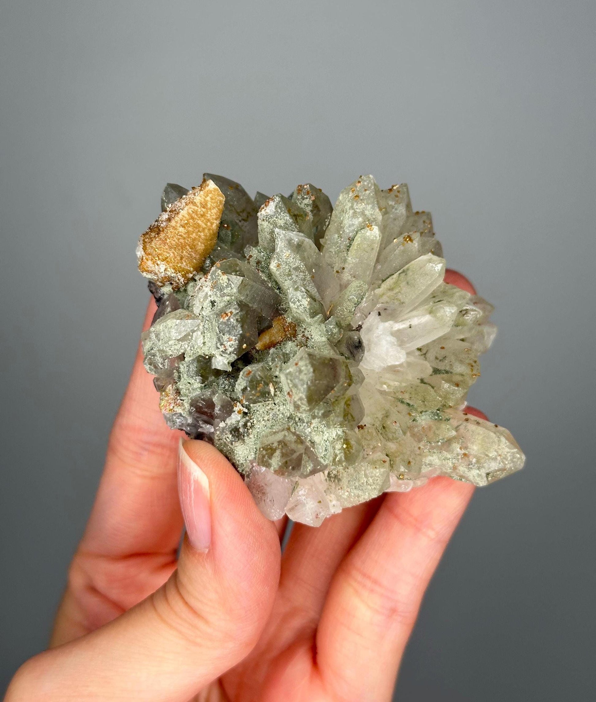 Quartz Cluster with Chlorite and Iridescent Dogtooth Points | Bulgaria Crystal for Clarity & Energy | Collector Mineral Specimen