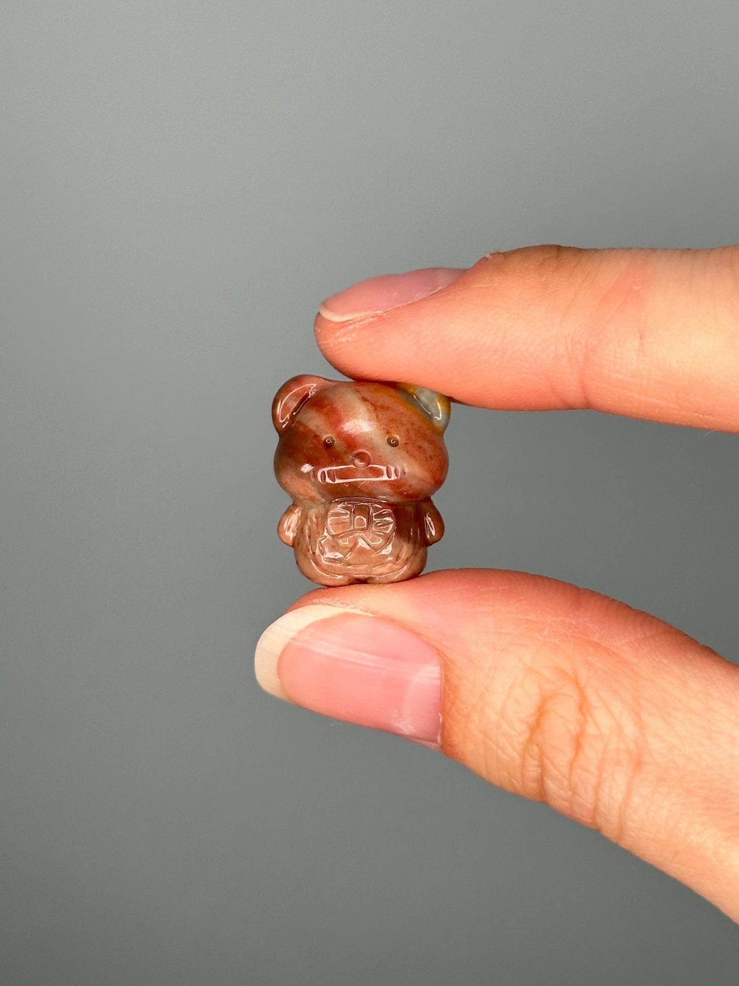 Mini Alashan Agate Teddy Bear with Bow | Cute Crystal Animal for Comfort, Love & Joy | Polished Gemstone Figurine for Gift or Decor