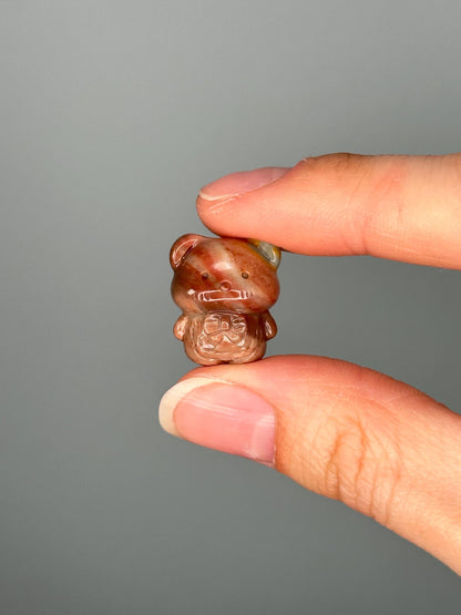 Mini Alashan Agate Teddy Bear with Bow | Cute Crystal Animal for Comfort, Love & Joy | Polished Gemstone Figurine for Gift or Decor