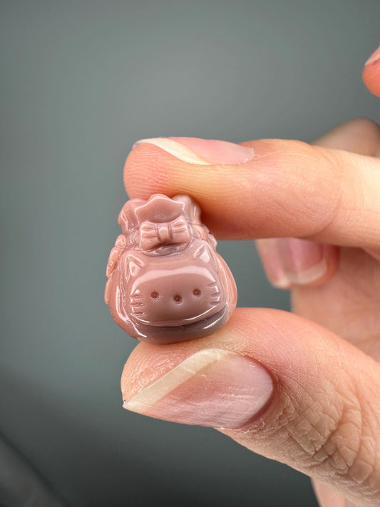 Mini Alashan Agate Lucky Cat with Bag | Crystal Maneki Neko for Prosperity & Luck | Polished Gemstone Figurine for Gift or Decor