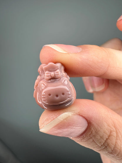 Mini Alashan Agate Lucky Cat with Bag | Crystal Maneki Neko for Prosperity & Luck | Polished Gemstone Figurine for Gift or Decor