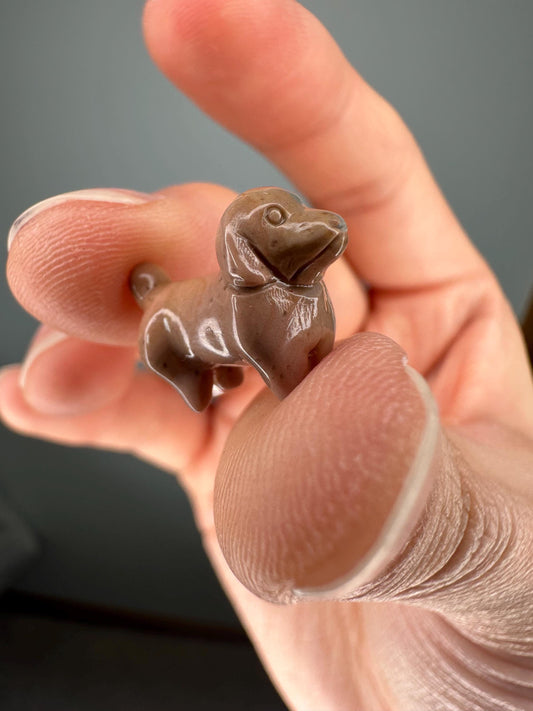 Mini Alashan Agate Dachshund Carving | Cute Crystal Dog Figurine for Loyalty, Calm & Gift Giving | Polished Gemstone Decor