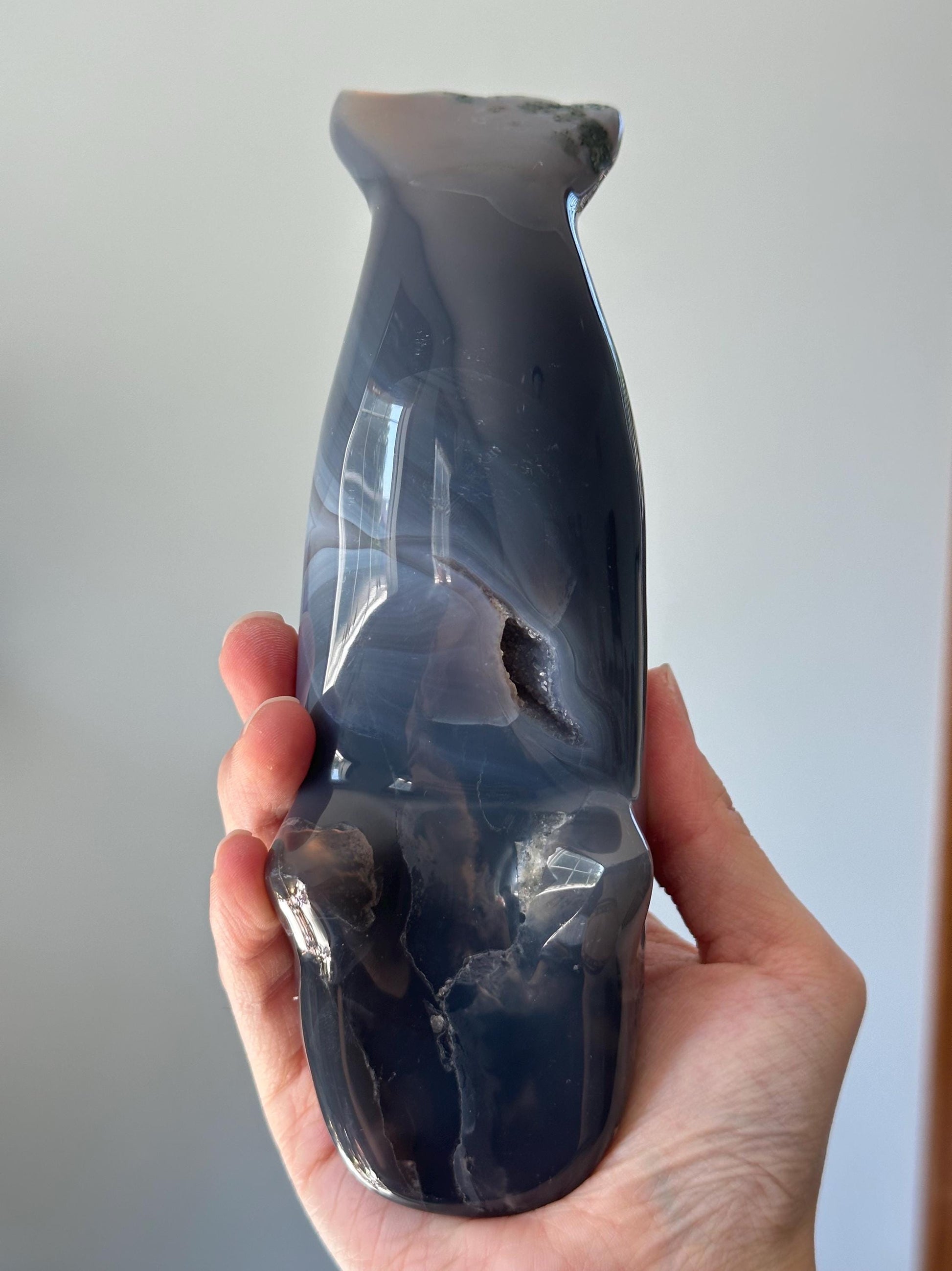 Druzy Agate Dolphin Carving | Sparkling Crystal for Emotional Balance & Joy | Polished Gemstone Animal for Gift or Display