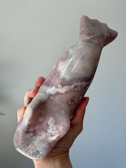 Pink Amethyst Dolphin Carving | Calming Crystal Animal for Joy, Peace & Flow | Polished Gemstone for Gift or Ocean-Inspired Decor