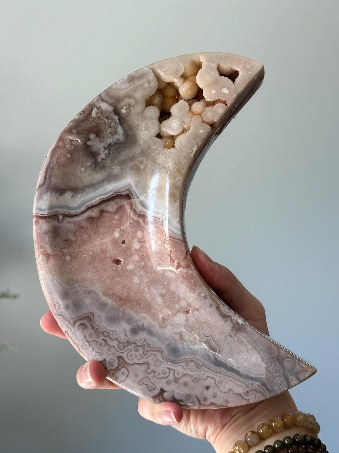 Pink Amethyst Moon Bowl **REPAIRED**| Celestial Crystal Dish for Intentions, Jewelry or Decor | Feminine Energy Altar or Gift Piece