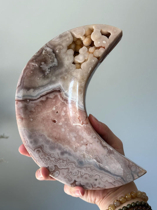 Pink Amethyst Moon Bowl **REPAIRED**| Celestial Crystal Dish for Intentions, Jewelry or Decor | Feminine Energy Altar or Gift Piece