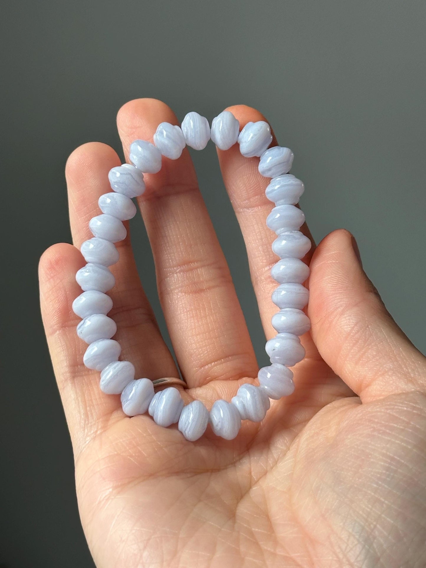 Blue Lace Agate Bracelet – Natural Light Blue Gemstone Jewelry, Polished Crystal Beads, Soothing Energy Stone, Calming Gift for Her or Him