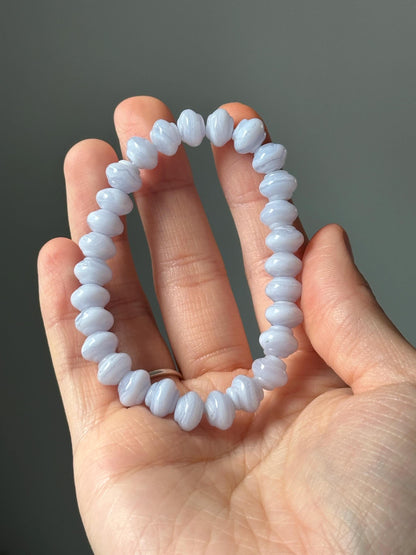 Blue Lace Agate Bracelet – Natural Light Blue Gemstone Jewelry, Polished Crystal Beads, Soothing Energy Stone, Calming Gift for Her or Him