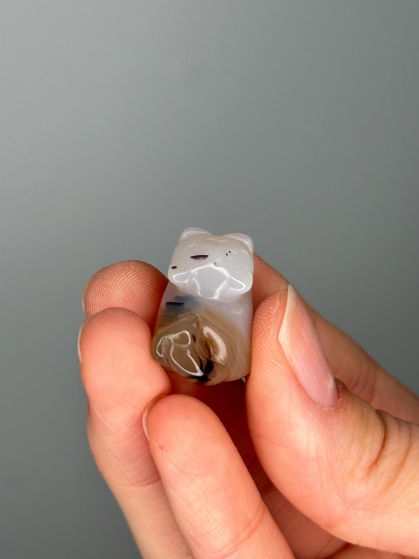 Mini Agate Cat Carving | Polished Crystal Figurine | Cute Gemstone Cat Sculpture | Natural Agate Animal Carving for Gift or Display Decor
