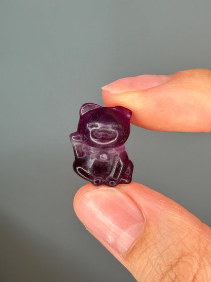 Mini Fluorite Lucky Cat Carving | Crystal Maneki Neko for Good Fortune, Joy & Prosperity | Adorable Gemstone Feng Shui Decor