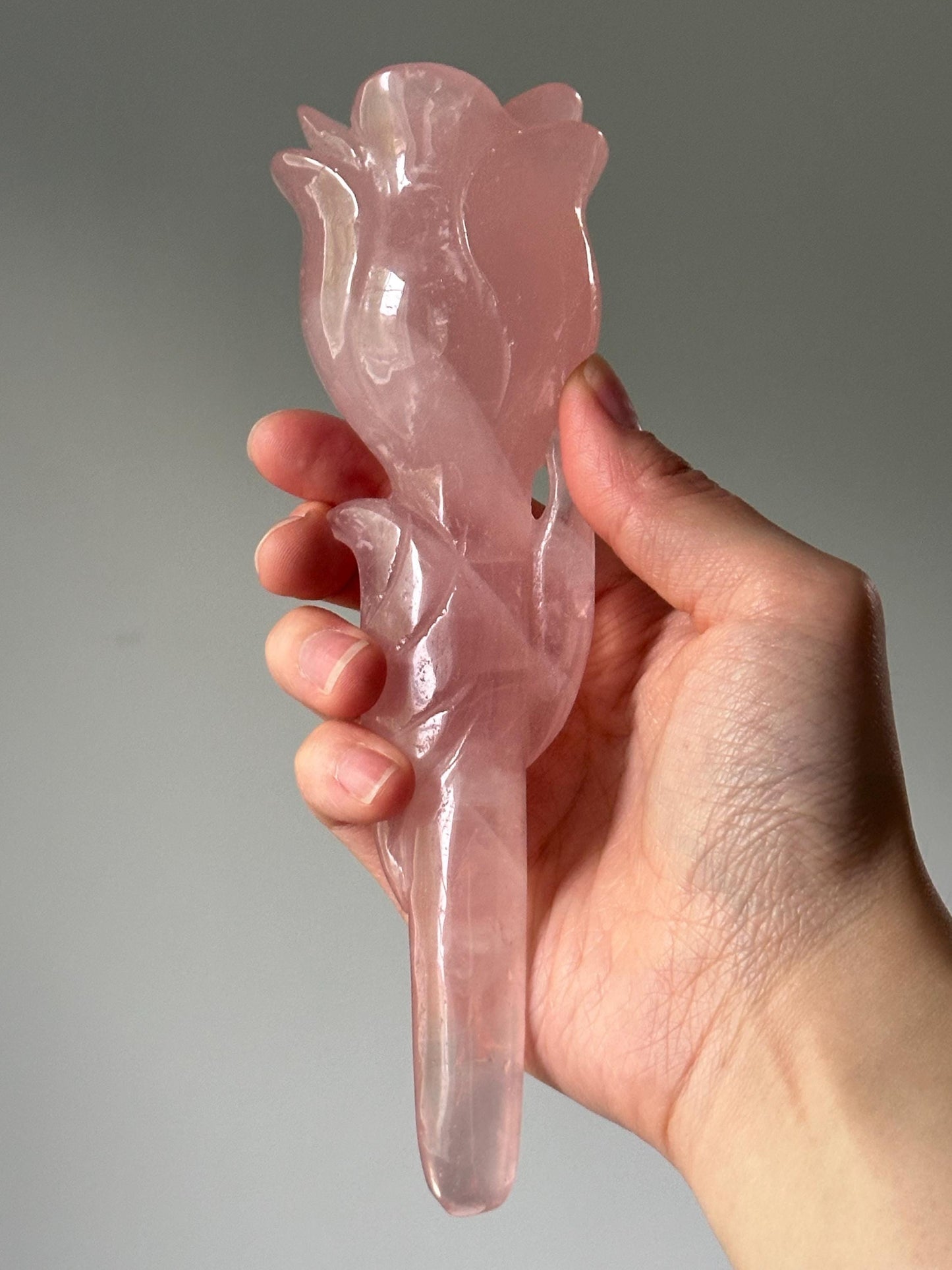 Rose Quartz Rose with Carved Dendritic Butterfly on Custom Stand | Crystal for Love, Growth & Transformation | Elegant Gem Decor