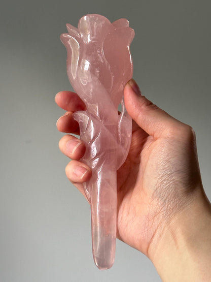 Rose Quartz Rose with Carved Dendritic Butterfly on Custom Stand | Crystal for Love, Growth & Transformation | Elegant Gem Decor