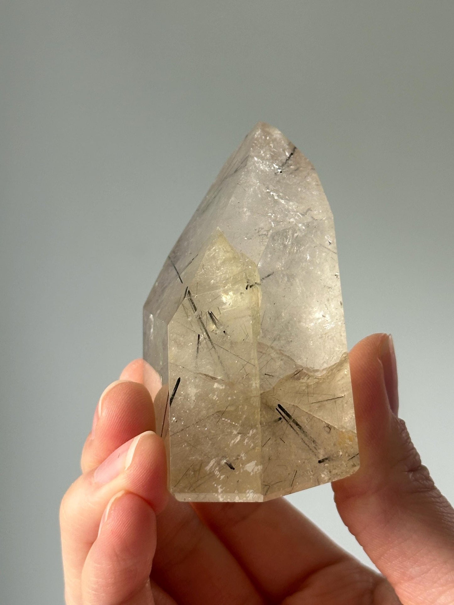 Light Citrine with Black Tourmaline Tower | Crystal for Protection, Confidence & Abundance | Unique Energy Stone