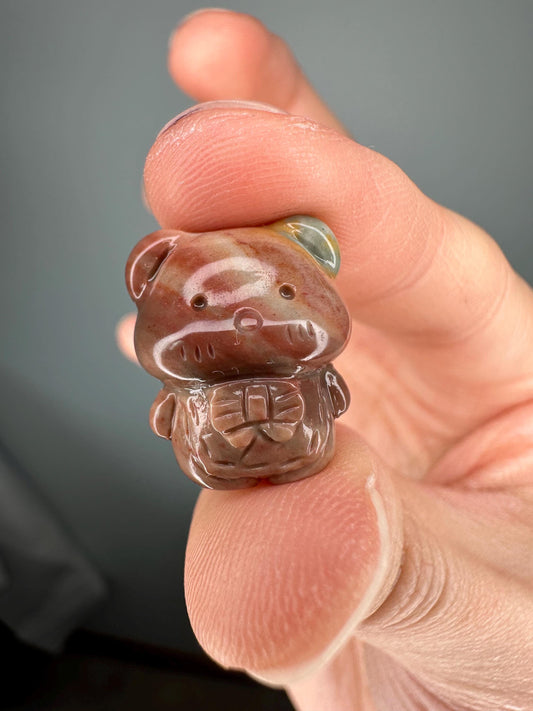 Mini Alashan Agate Teddy Bear with Bow | Cute Crystal Animal for Comfort, Love & Joy | Polished Gemstone Figurine for Gift or Decor