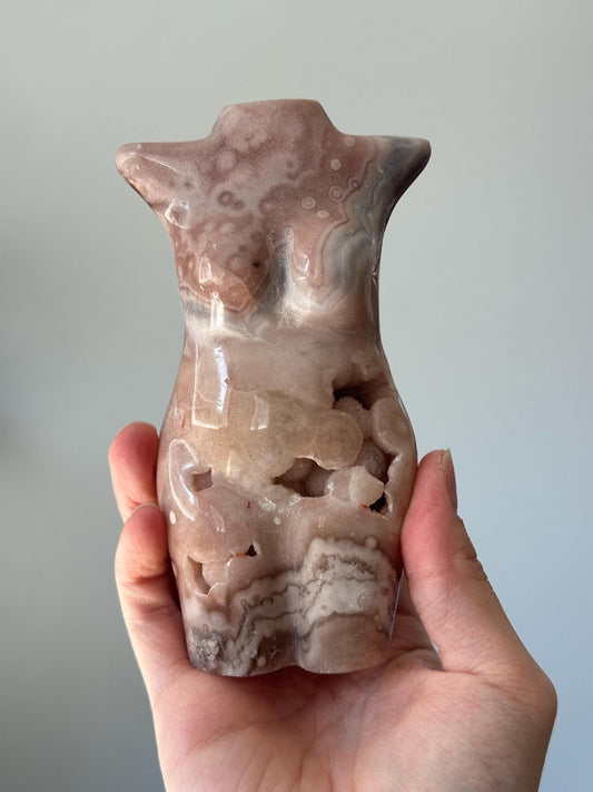 Pink Amethyst Goddess Body with Bubble Druzy | Feminine Crystal Sculpture for Love, Healing & Display | Unique Heart Chakra Stone