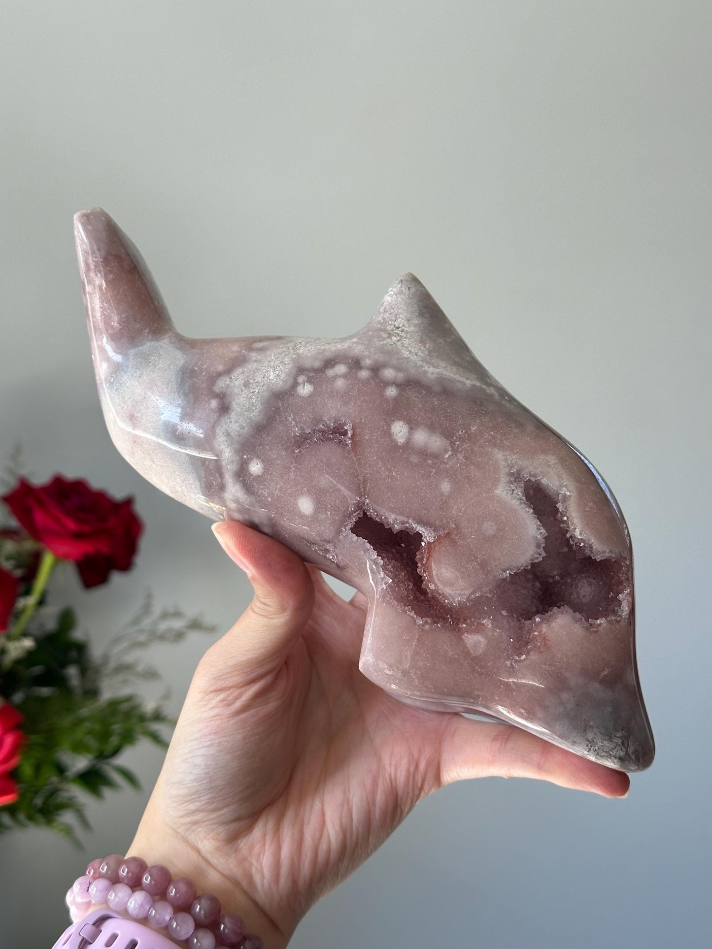 Pink Amethyst Dolphin Carving | Calming Crystal Animal for Joy, Peace & Flow | Polished Gemstone for Gift or Ocean-Inspired Decor
