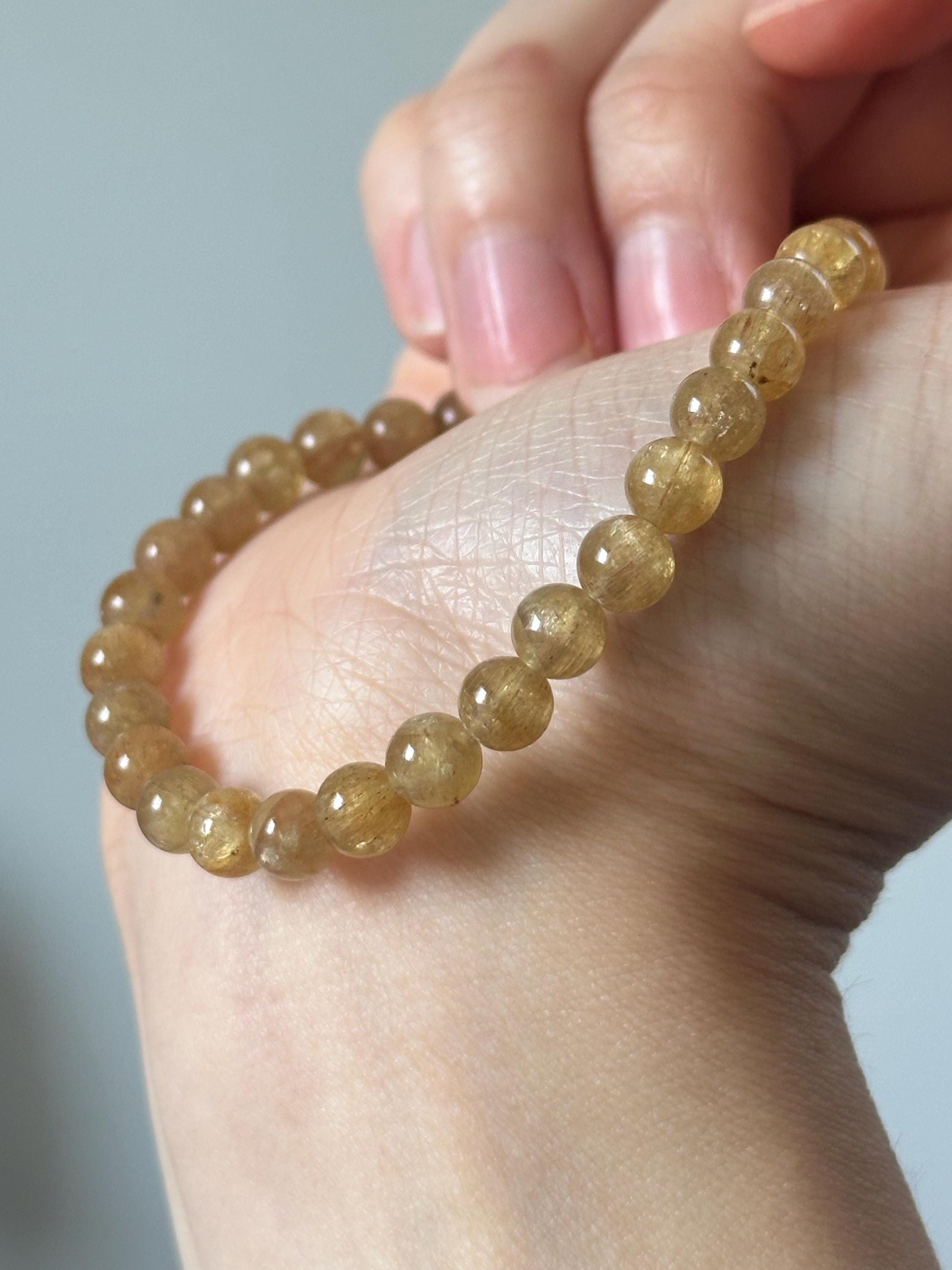 Yellow Apatite Bracelet 6mm – Natural Gemstone Jewelry, Polished Crystal Beads, Solar Plexus Chakra Stone, Energy Boost Gift for Her or Him