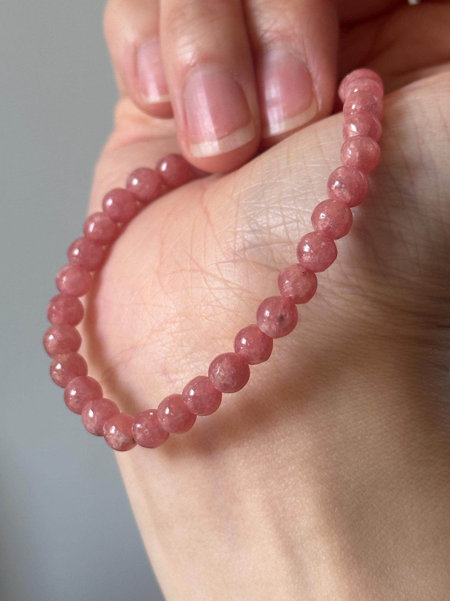 Rhodochrosite Bracelet – Natural Gemstone Jewelry, Polished Pink Crystal Beads, Love & Stone, Elegant Gift for Her or Him