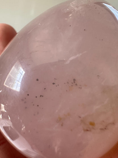 Star Rose Quartz Egg with Pyrite & Golden Healer | Crystal for Love, Abundance and Energy | Polished Gemstone Display Piece
