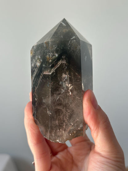 Garden Quartz Tower on Stand | Scenic Lodolite Crystal for Manifestation & Insight | Unique Gemstone Display or Altar Decor