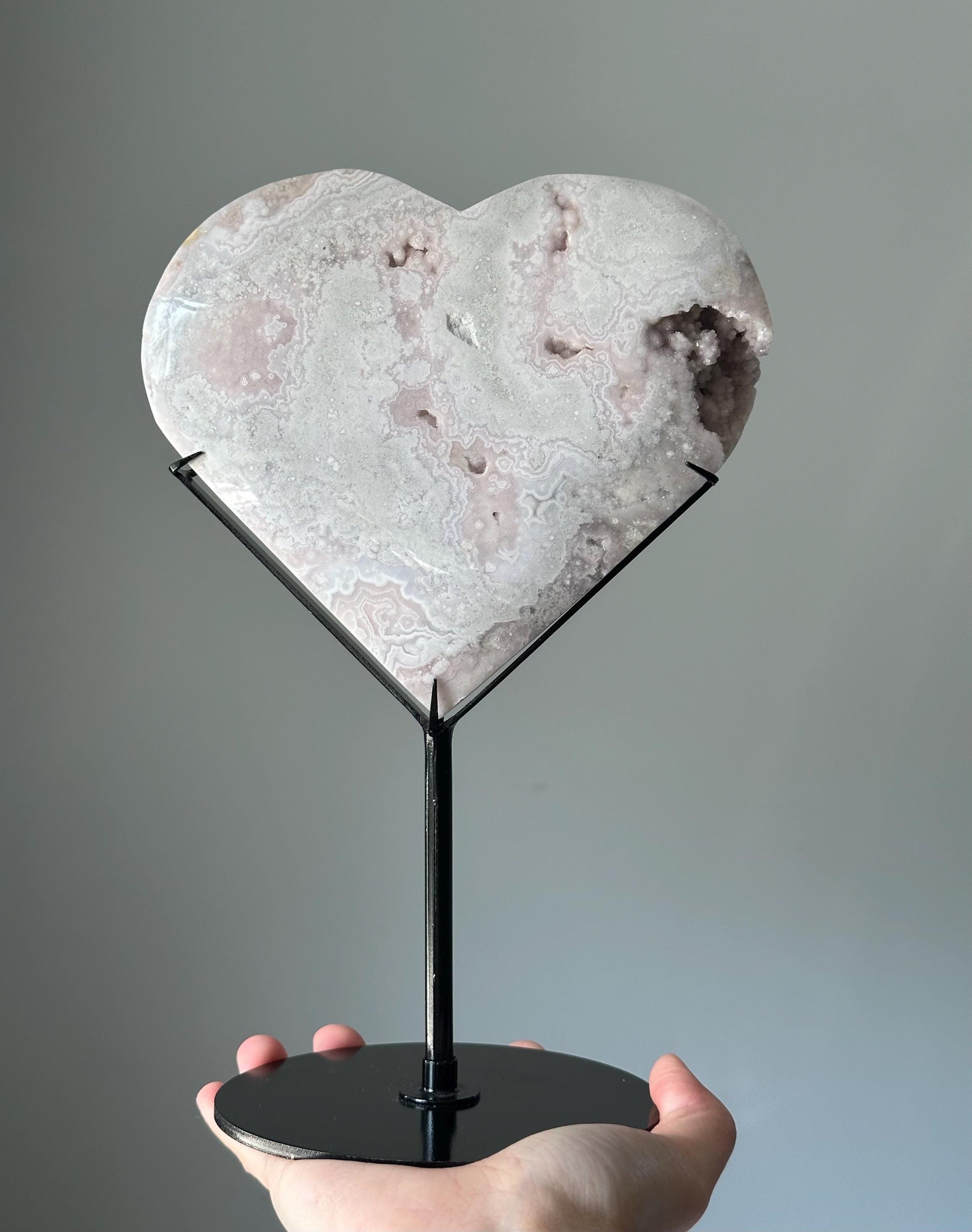 Pink Amethyst Heart on Stand | Crystal with Dreamy Swirls for Calm, Love, and Intuition | Magical Stone Decor | Gift Display