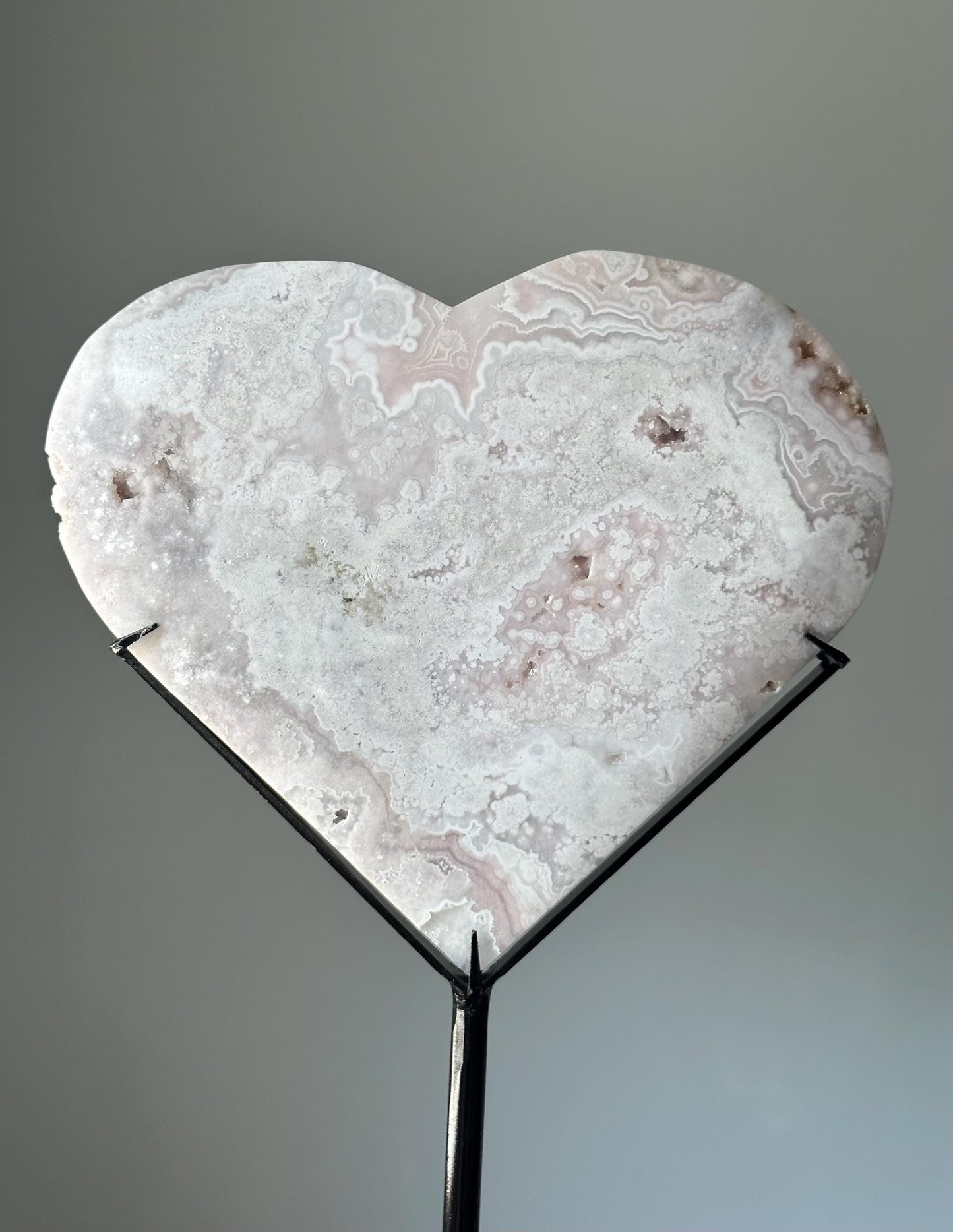 Pink Amethyst Heart on Stand | Crystal with Dreamy Swirls for Calm, Love, and Intuition | Magical Stone Decor | Gift Display
