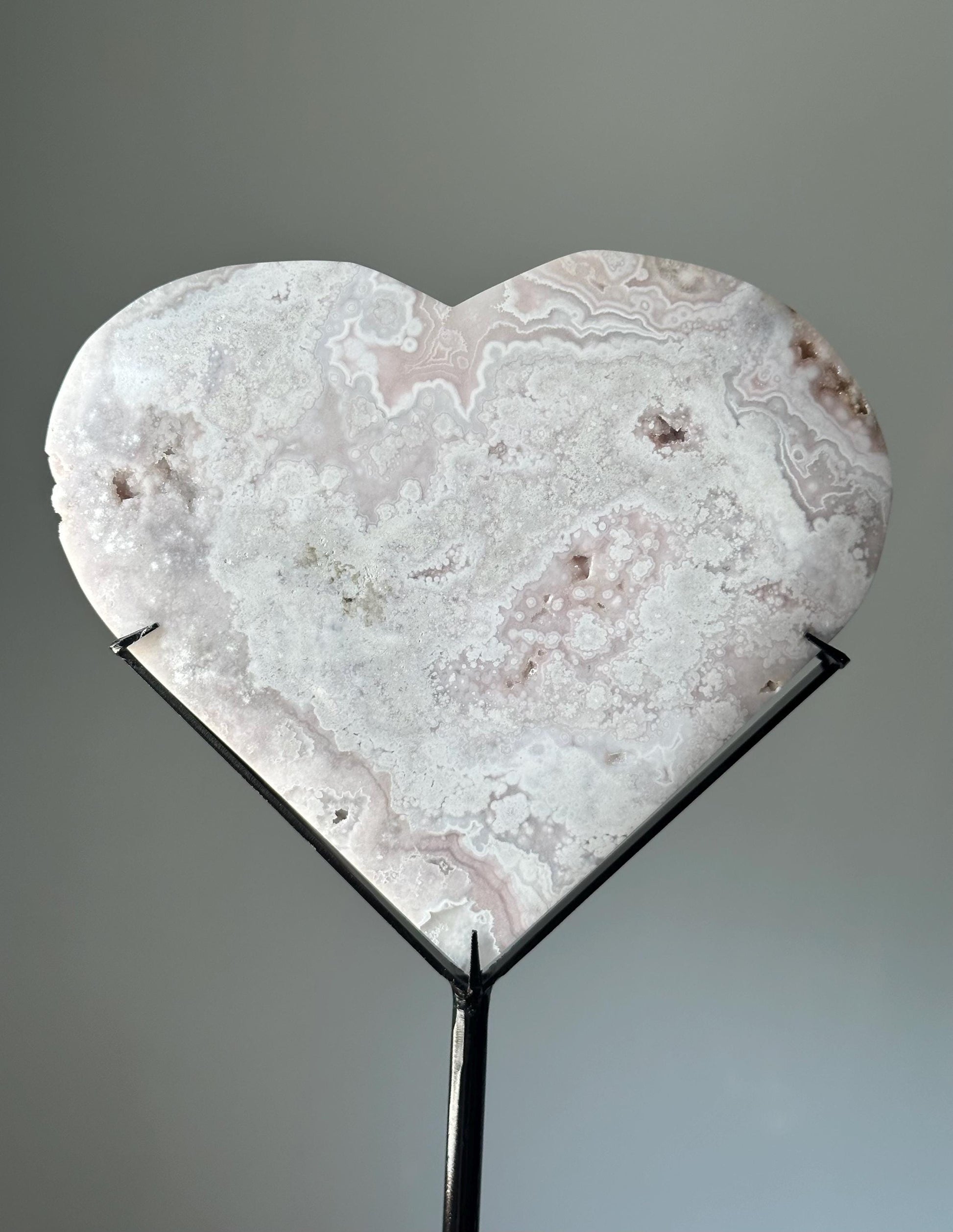Pink Amethyst Heart on Stand | Crystal with Dreamy Swirls for Calm, Love, and Intuition | Magical Stone Decor | Gift Display