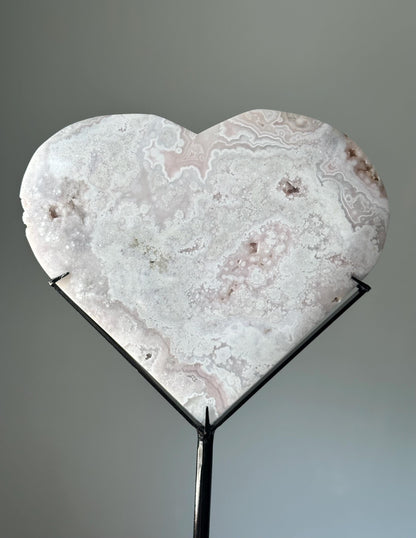 Pink Amethyst Heart on Stand | Crystal with Dreamy Swirls for Calm, Love, and Intuition | Magical Stone Decor | Gift Display