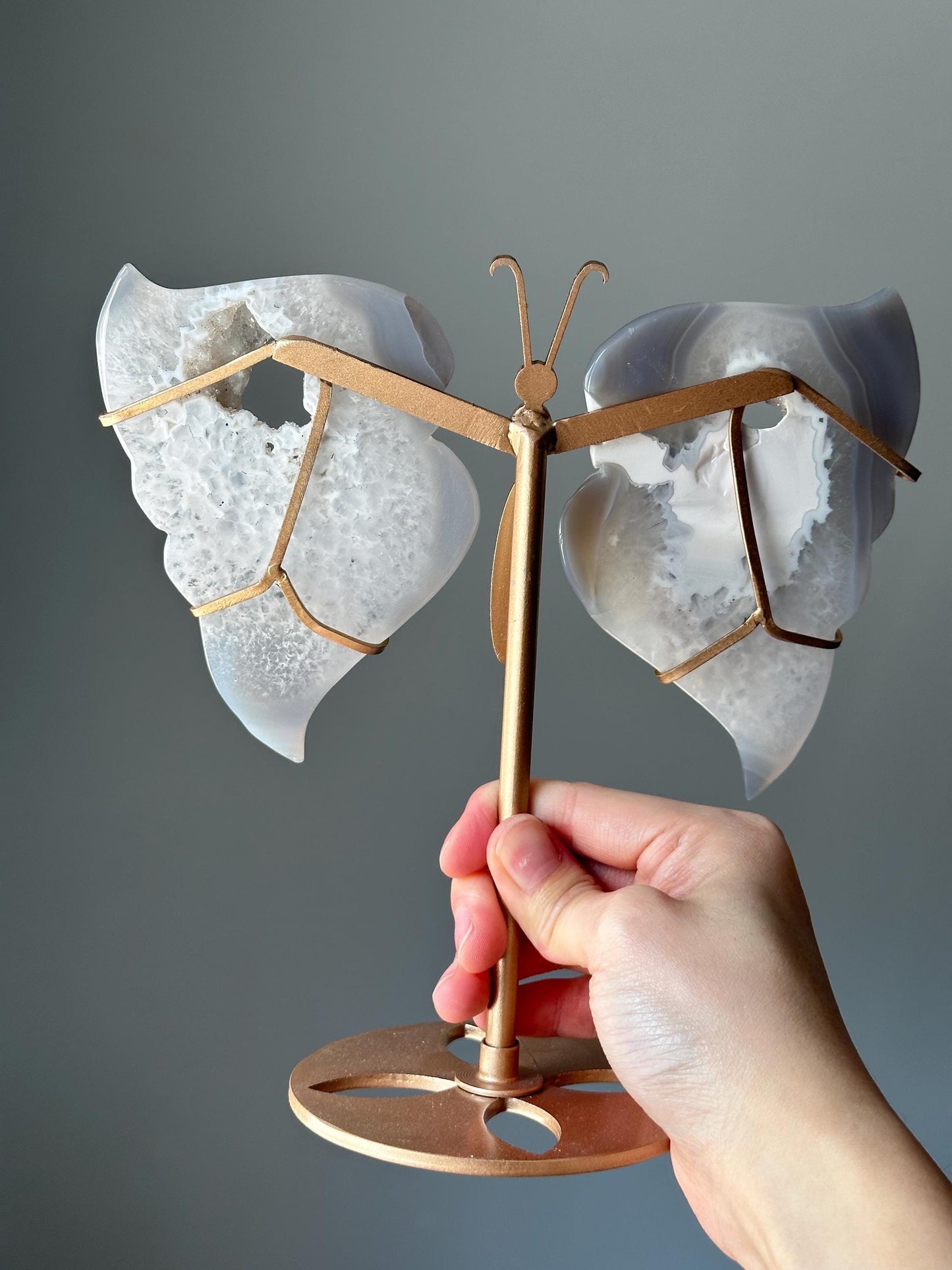Druzy Agate Butterfly on Stand | Sparkling Crystal Decor | Carved Gemstone Display | Stone for Home or Office Energy