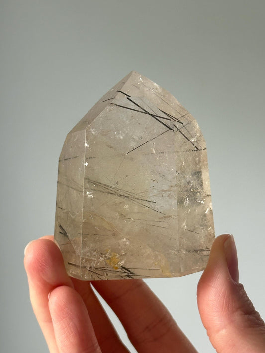 Light Citrine with Black Tourmaline Tower | Crystal for Protection, Confidence & Abundance | Unique Energy Stone